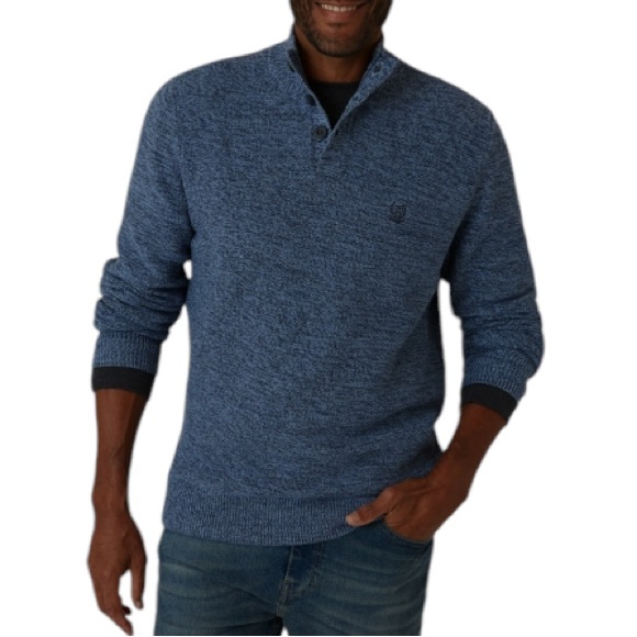 Chaps men’s navy blue knit cotton button up turtleneck pullover sweater small - Picture 1 of 12